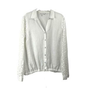 J. Jill love linen 100% linen button down lace shirt‎ top Sz S white lagenlook